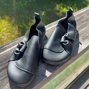 Black Leather Foldover Slipper Ballet Flats Shoes  NIP